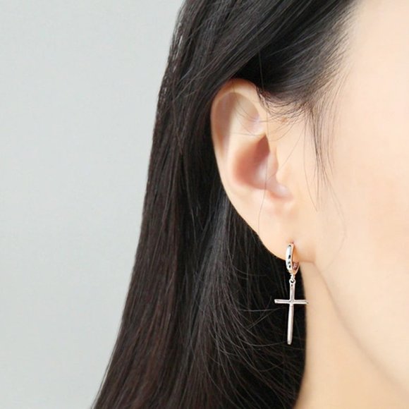 Jewelry - NEW Silver Cross Pendant Hoop Earring